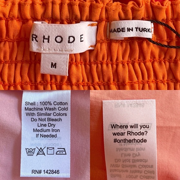 NWT Rhode Eloise Puff Sleeve Colorblocked Midi Dress in Clementine Multi - Picture 11 of 12